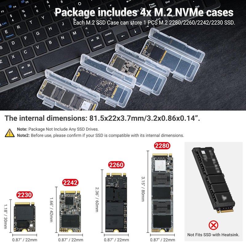 Kiorafoto 4 Pack Clear Plastic M.2 2280 2260 2242 2230 SSD Case, Portable M.2 NVMe 2280 SSD Holder Protective Box Storage with Label, Individual M.2 Drive Storage Case Anti-Static & Shockproof - Image 2